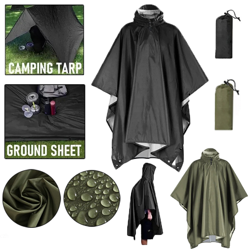 Emergency Poncho Rain - Outdoor 3-in-1 militaire regenjas met capuchon,